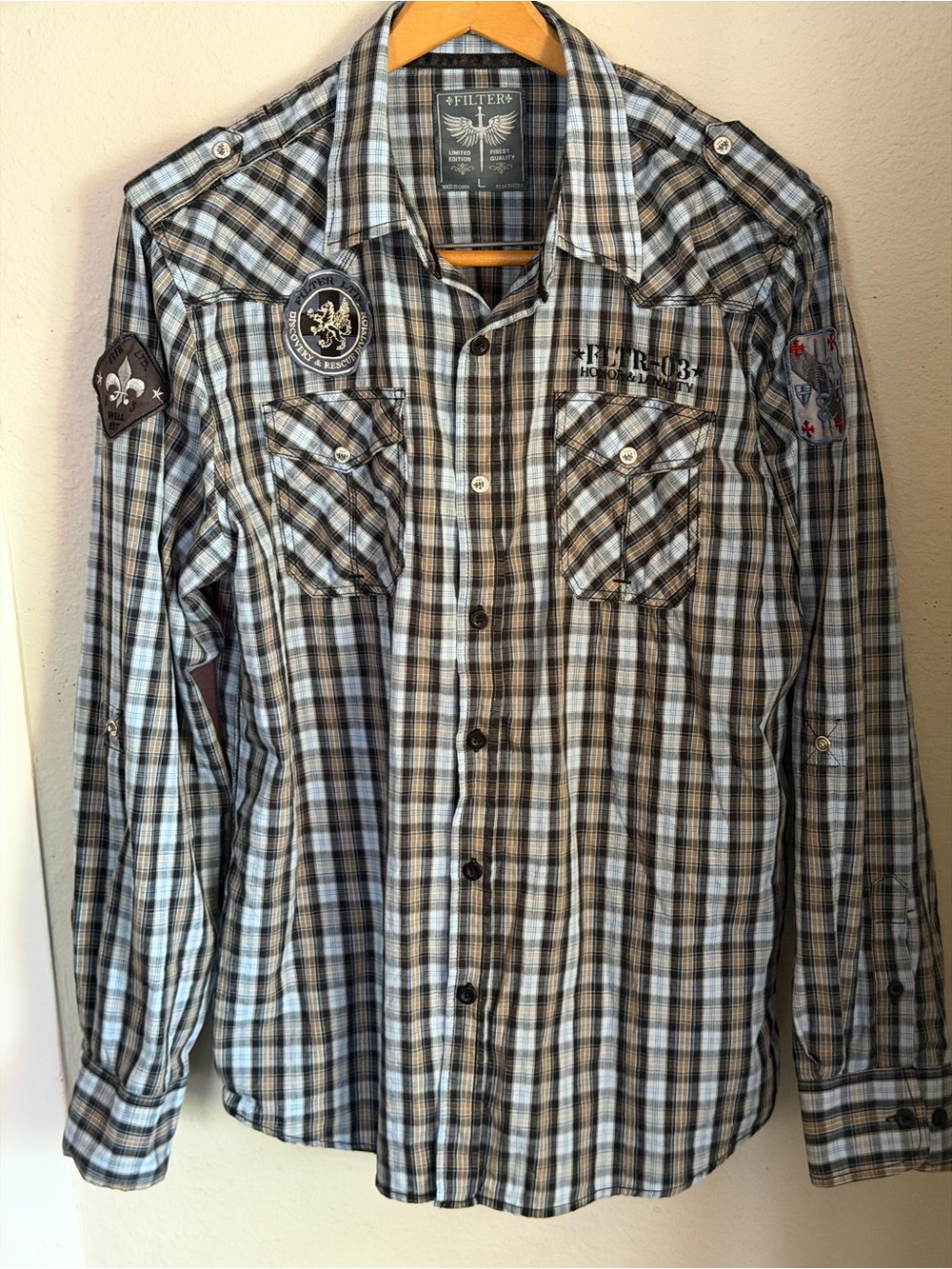 Filter LTD Brown Plaid Long Sleeve Button Shirt Men L